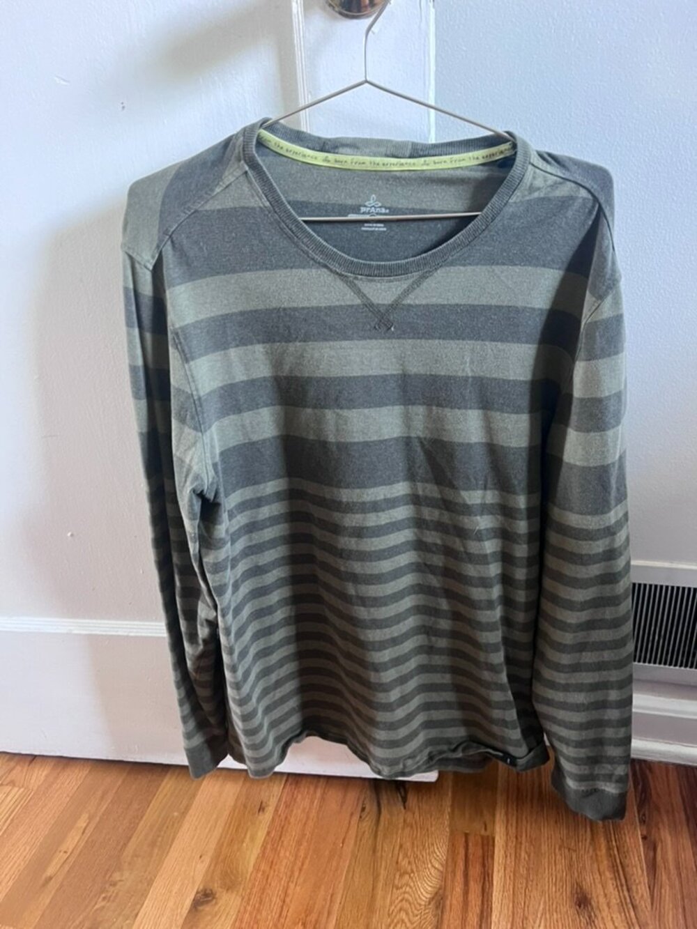 prAna Olive Gray Striped Long Sleeve Tee Size L